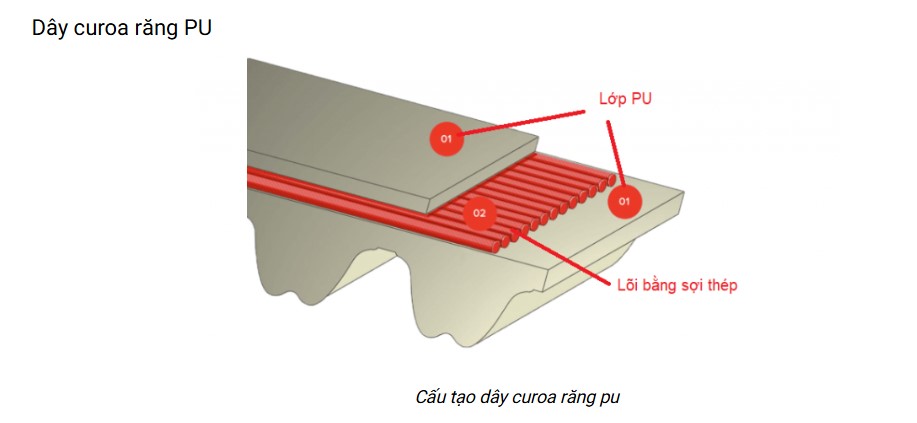 Cấu tạo dây curoa PU lõi thép